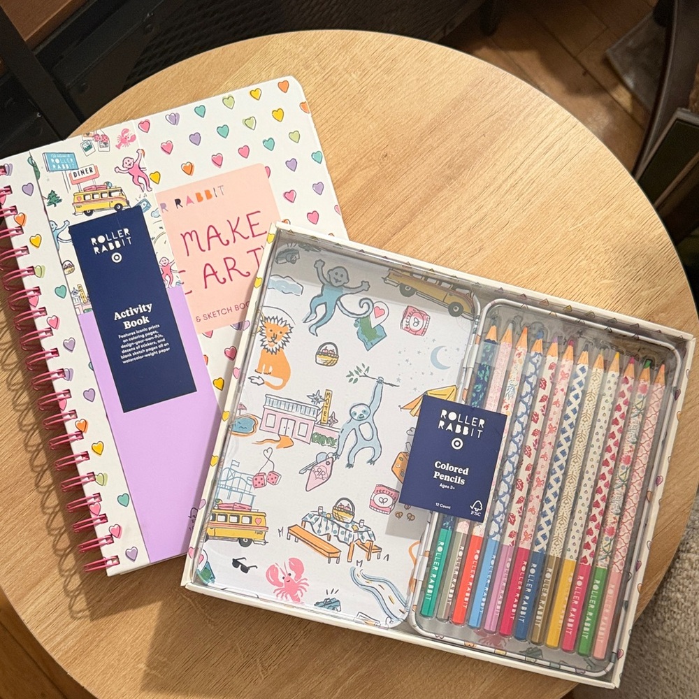 Roller Rabbit Target Pink Spiral Activity Book with Multicolor Pencil Tin